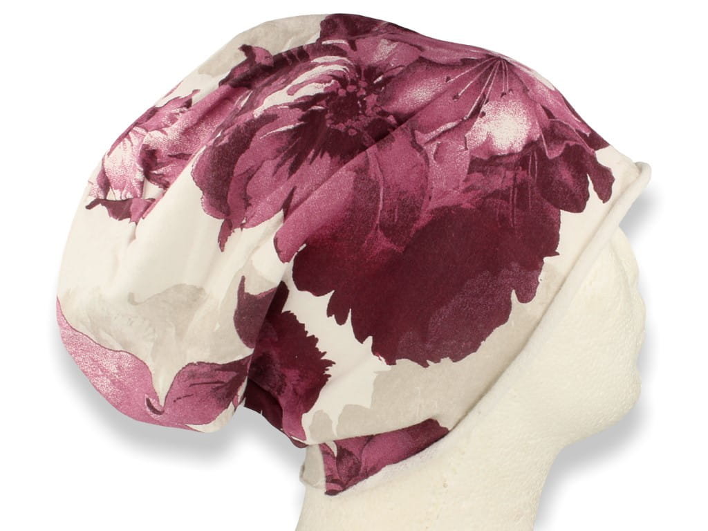 Czapka Damska Beanie Włoska Cienka Smerfetka Bawełna Biała W Kwiaty