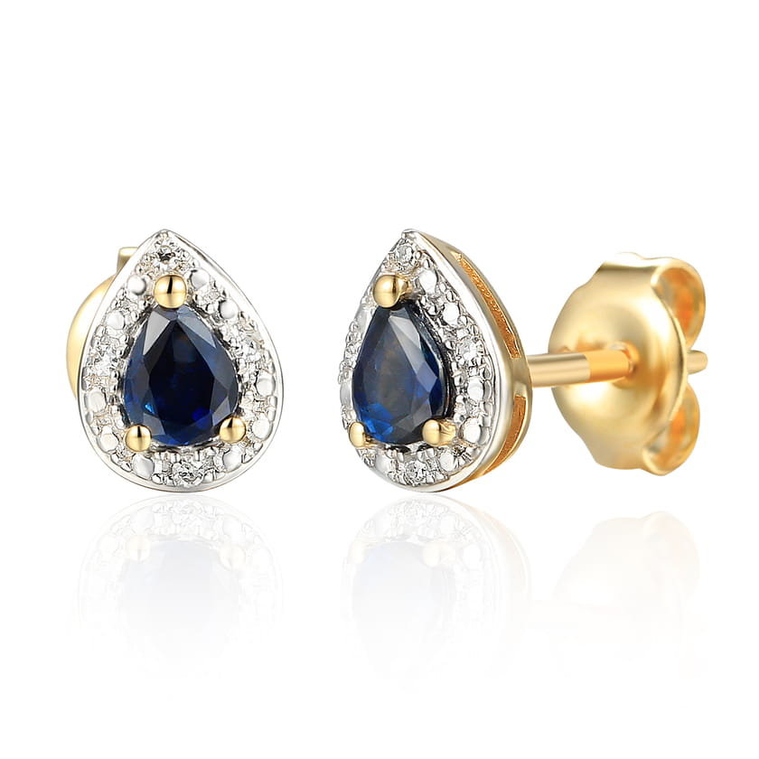 Złote kolczyki Au 585 z szafirem i diamentami