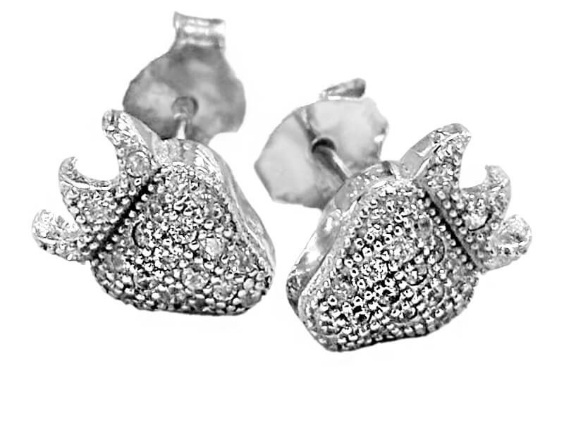 Srebrne Kolczyki 925 Truskawki Bogato Zdobione Cyrkoniami Na Sztyfcie