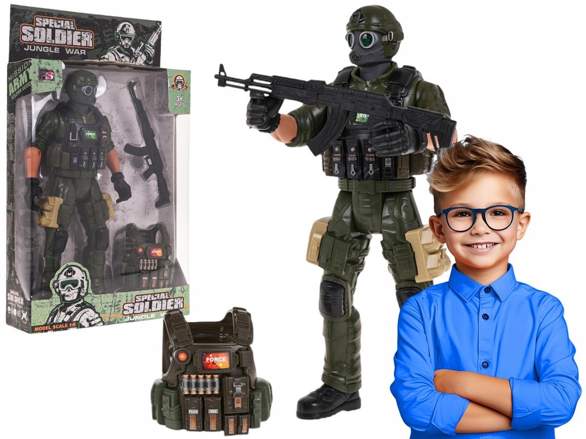 ŻOŁNIERZ figurka żołnierza z bronią i kamizelką ZABAWKA MILITARNA prezent