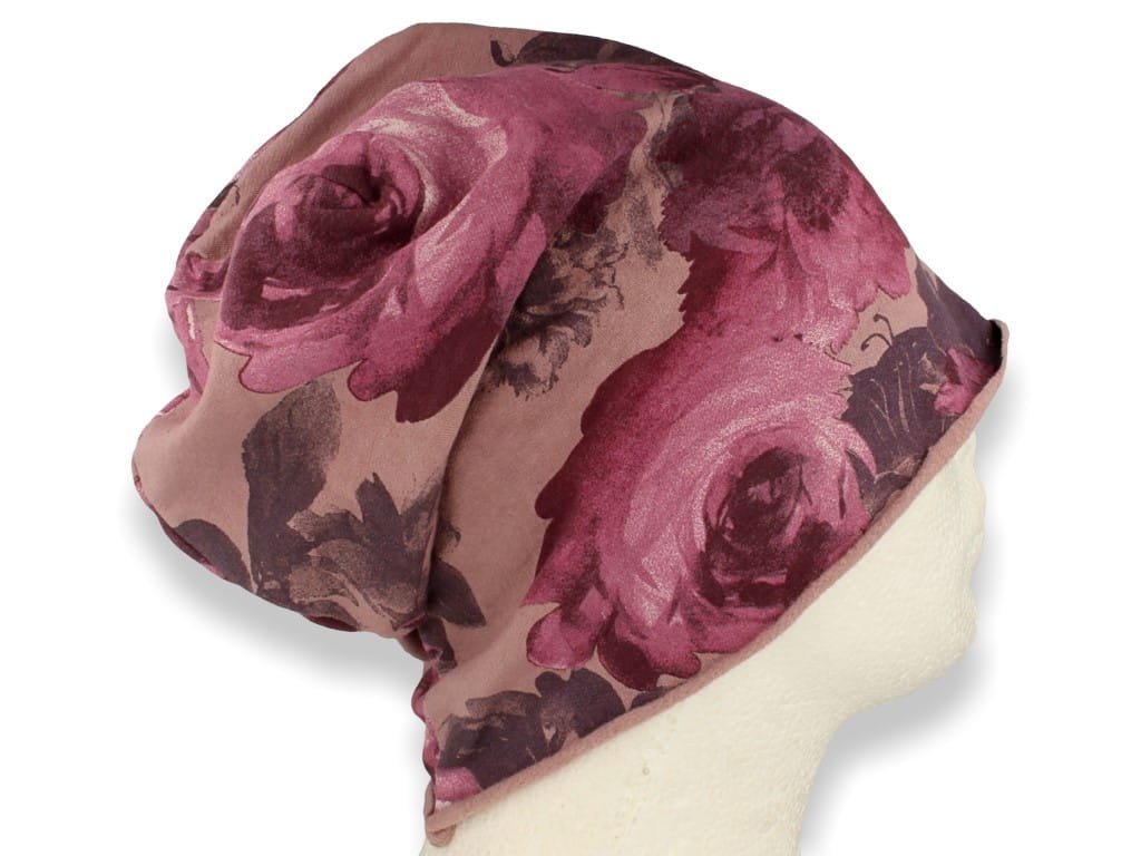 Czapka Damska Beanie Włoska Cienka Smerfetka Bawełna Różowa W Kwiaty