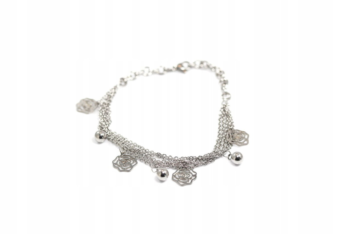 Bransoleta stalowa 316L z różami i kulkami