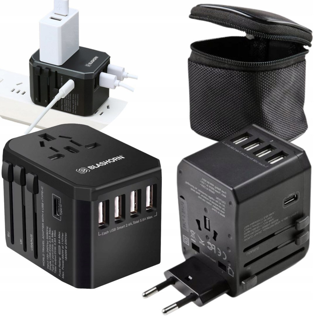 Ładowarka Sieciowa Zasilacz Wtyczka 4Xusb Usb C Adapter Podróżny