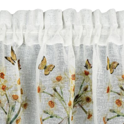 Firana 30 x 150 Dekoracyjna Gotowa Flora Biały+Żół