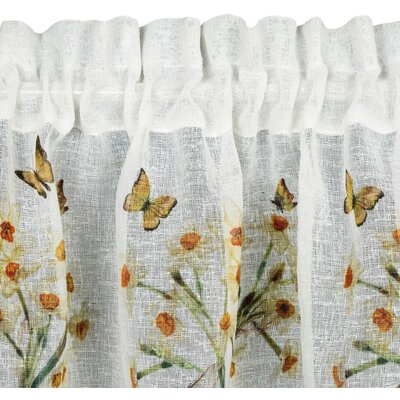 Firana 60 x 150 Dekoracyjna Gotowa Flora Biały+Żół