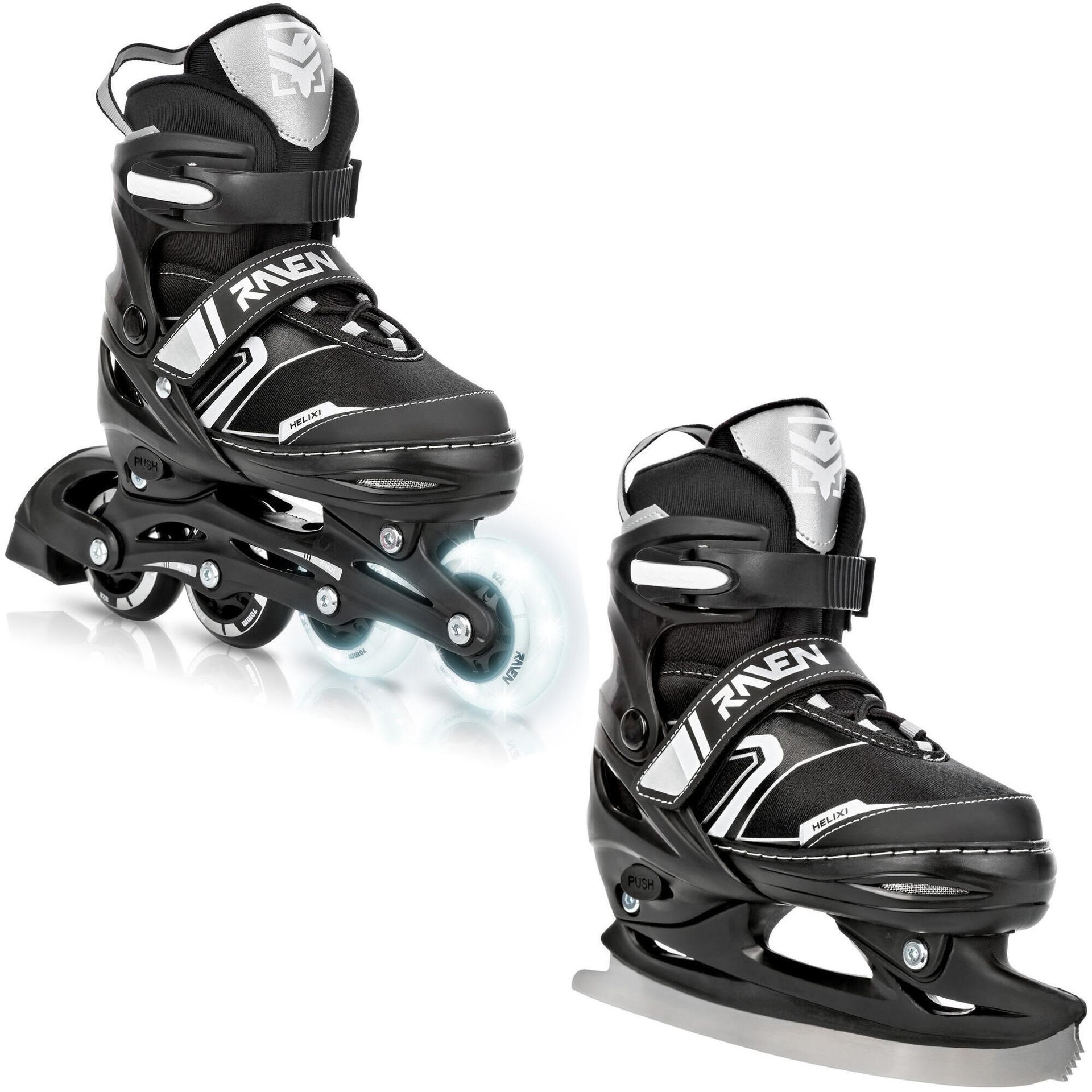 Rolki Łyżwy figurowe 2w1 Regulowane RAVEN Helixi Black/Grey 30-33 Kółka LED
