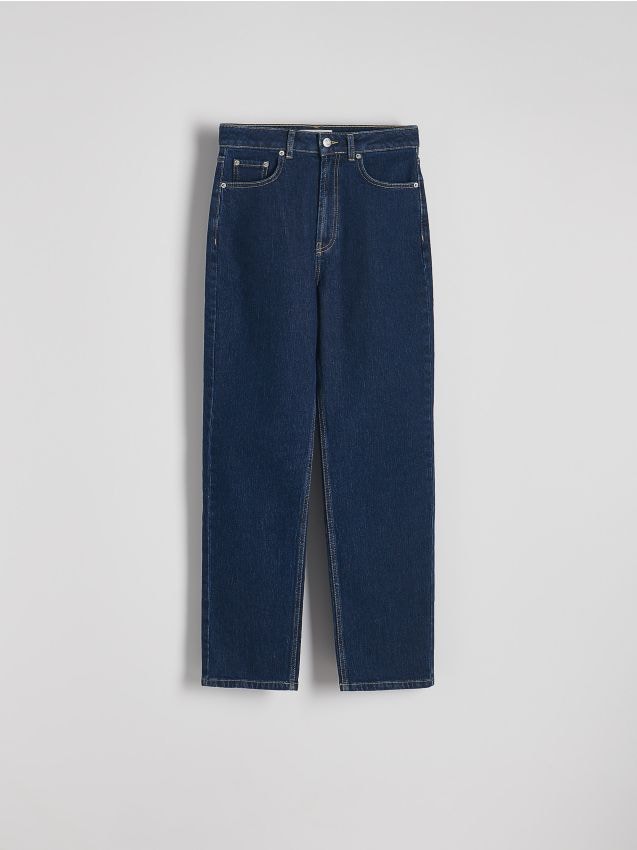 Reserved - Jeansy straight z wysokim stanem - indigo jeans