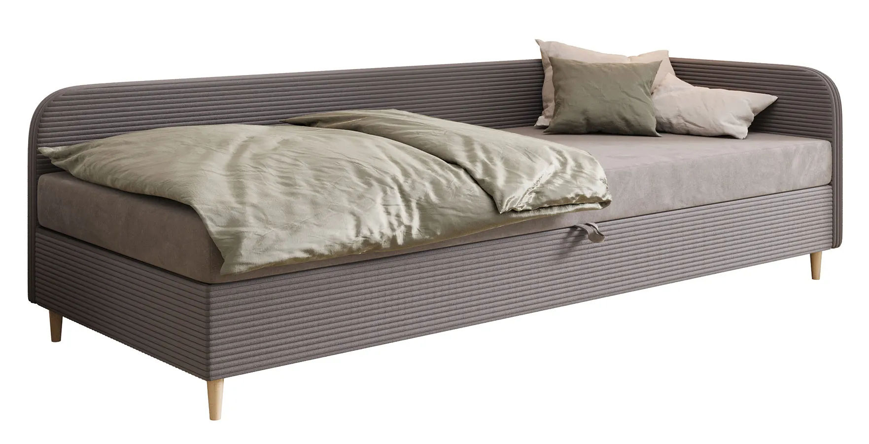 Nowoczesne szare łóżko prawostronne z zagłówkiem 90x200 H8-S95