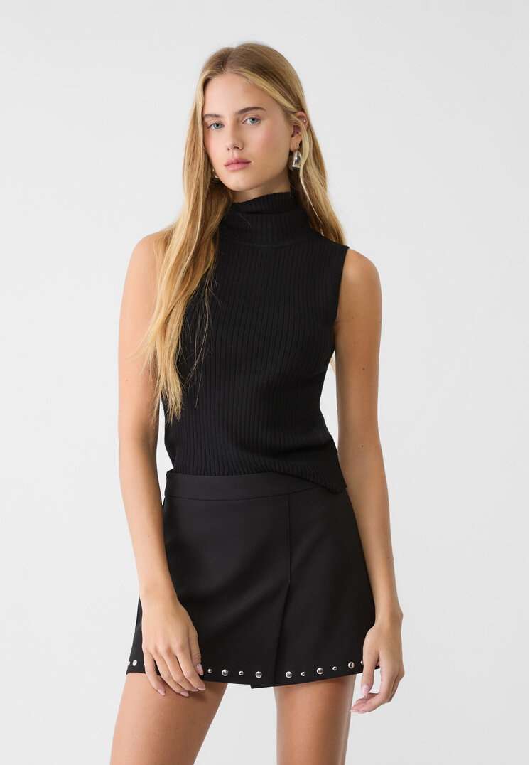 Stradivarius Eleganckie spódnicospodenki z ćwiekami Czarny 32