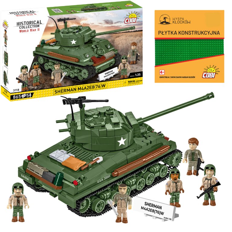 Klocki Cobi 3118 Czołg M4A2E8 Sherman Hc Ww2 865 El. + Płytka