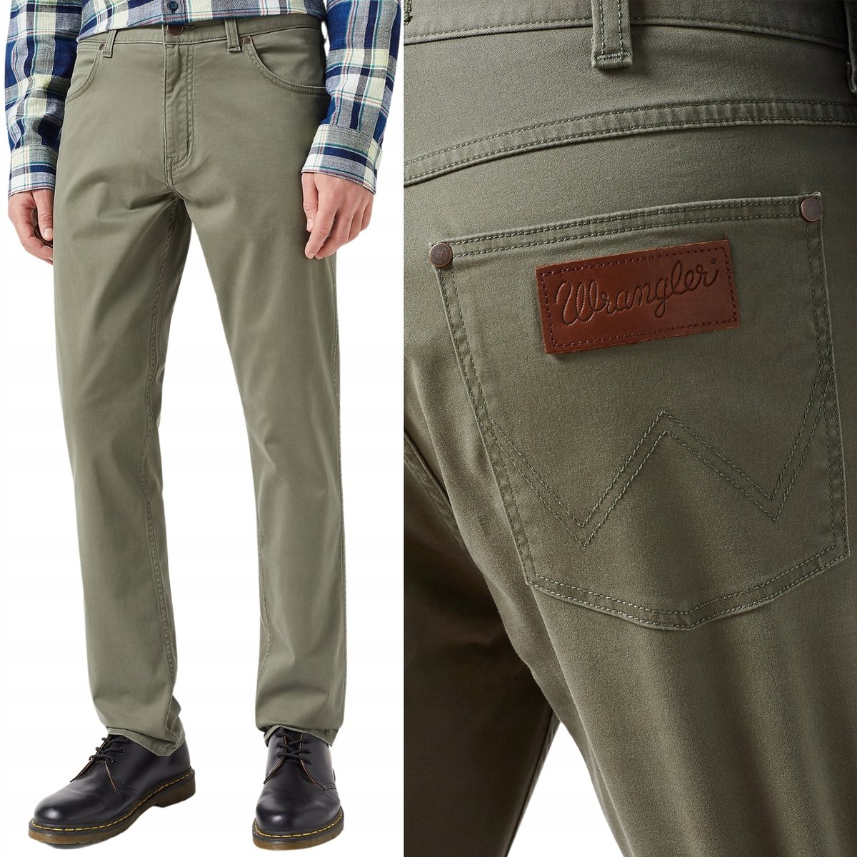 Wrangler GREENSBORO Dusty Olive ZIELONY MATERIAŁ PROSTE SPODNIE W33 L34