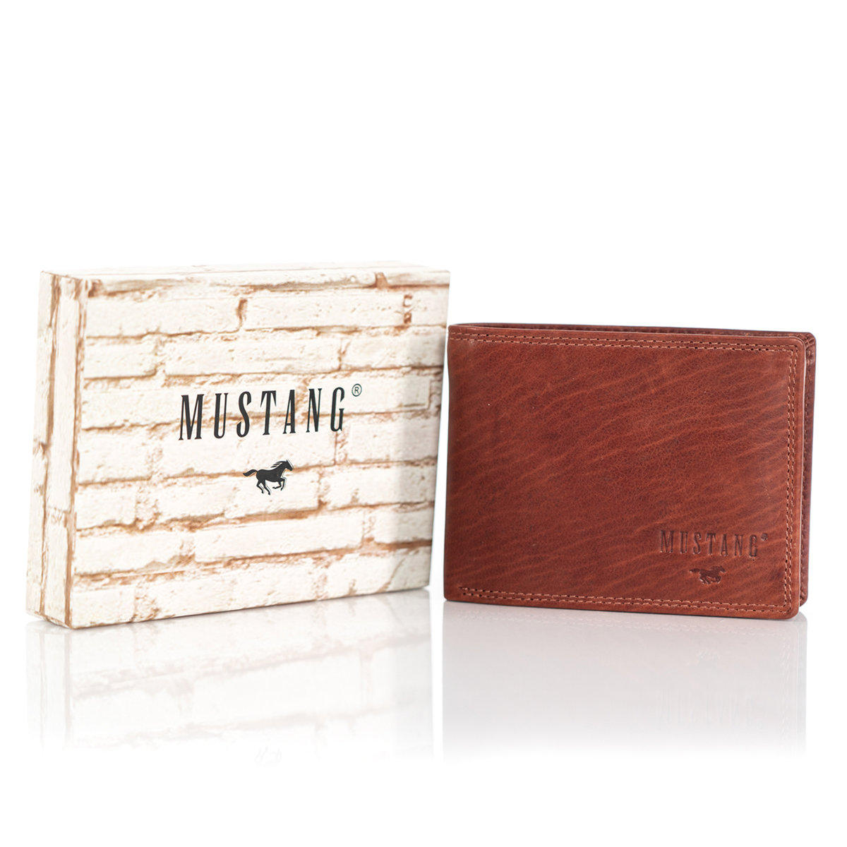 Mustang Udine Wallet Side Opening Męski Skórzany Portfel Premium Pojemny Na Karty Skóra Brown 06.101901