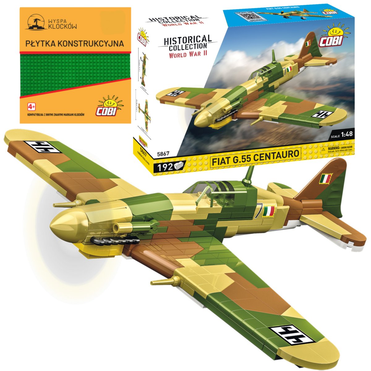 KLOCKI COBI 5867 Samolot Fiat G.55 Centauro HC WW2 192 El. + PŁYTKA