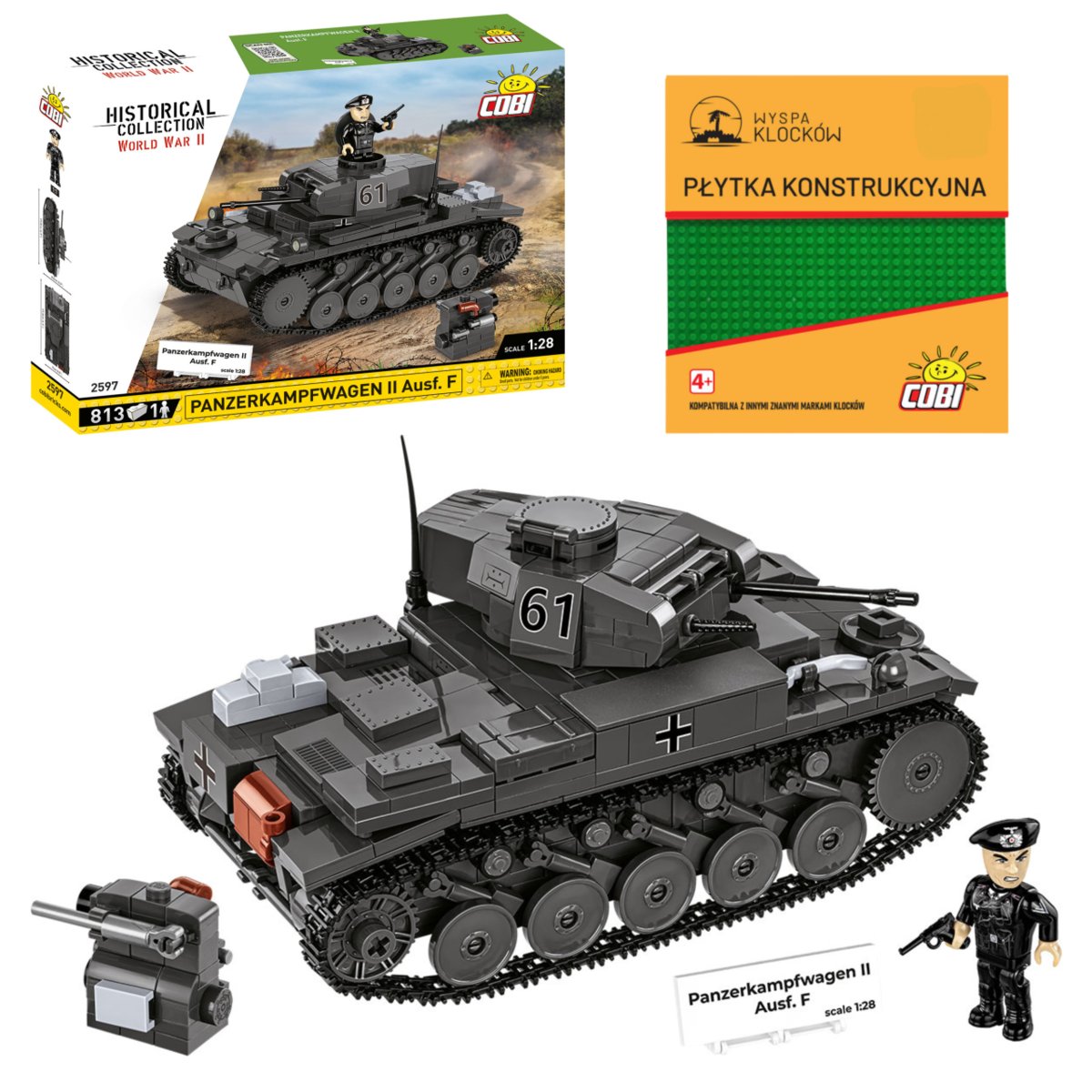 Klocki Cobi 2597 Czołg Panzerkampfwagen Ii Hc Ww2 813 El. + Płytka