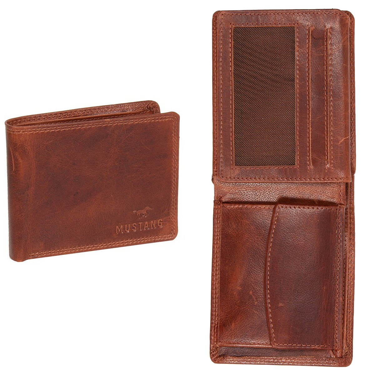 Mustang Udine Wallet Męski Skórzany Portfel Premium Pojemny Na Karty Skóra Cognac 06.101831
