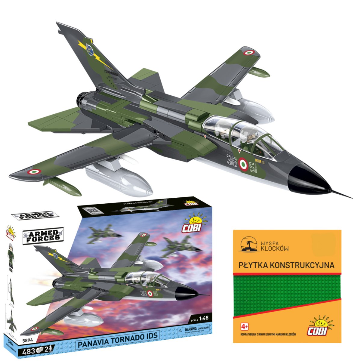 KLOCKI COBI 5894 Samolot Mmyśliwiec PANAVIA TORNADO IDS ARMED FORCES 483 El. + PŁYTKA