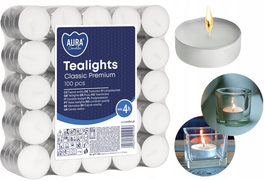 Podgrzewacze Świeczki Bispol Aura Tealights Wkłady Classic 4h 100 Sztuk