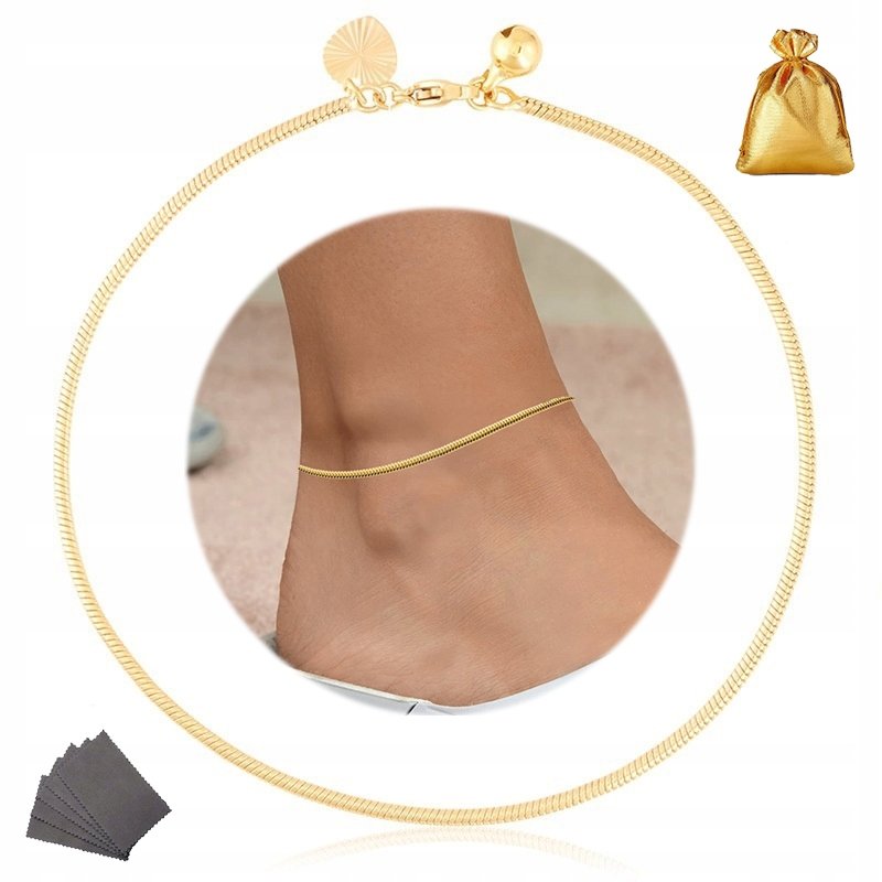 BRANSOLETKA NA NOGĘ, KOSTKĘ STAL CHIRURGICZNA, ZŁOTA, POZŁACANA, ŻMIJKA