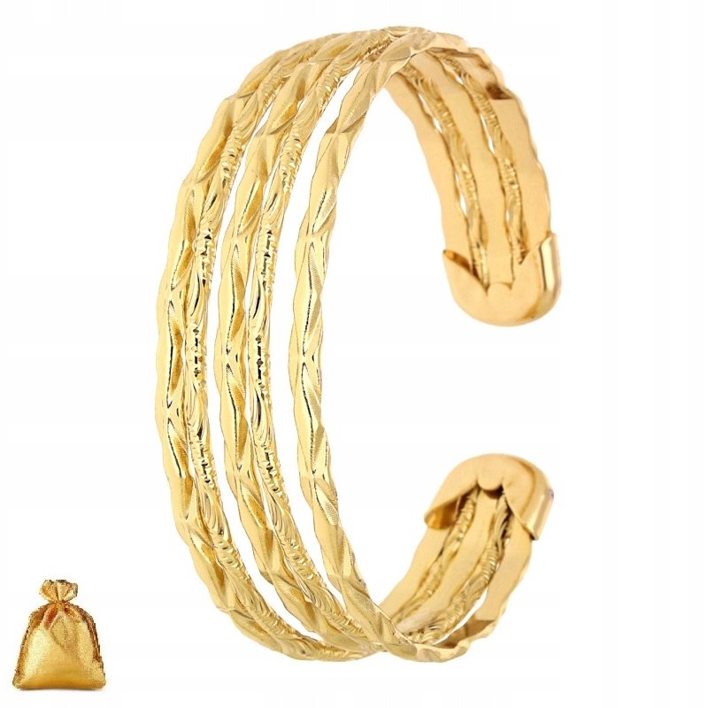 ZŁOTA BRANSOLETKA SZTYWNA ZE STALI CHIRURGICZNEJ POZŁACANA SZEROK,A GRUBA