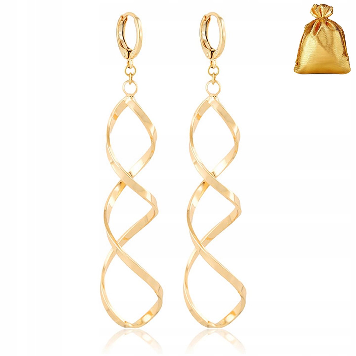 BIŻUTERIA ZE STALI CHIRURGICZNEJ, ZŁOTE, POZŁACANE KOLCZYKI WISZĄCE SPIRALE