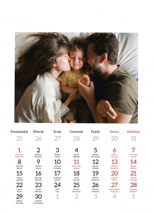 Fotokalendarz, personalizowany kalendarz ścienny premium, 30x40-A3 cm, 12 stron, Twój projekt kalendarza
