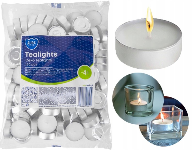 Świece Świeczki Aura Podgrzewacze Tealights Deko Bispol 4h Paczka 100 szt.