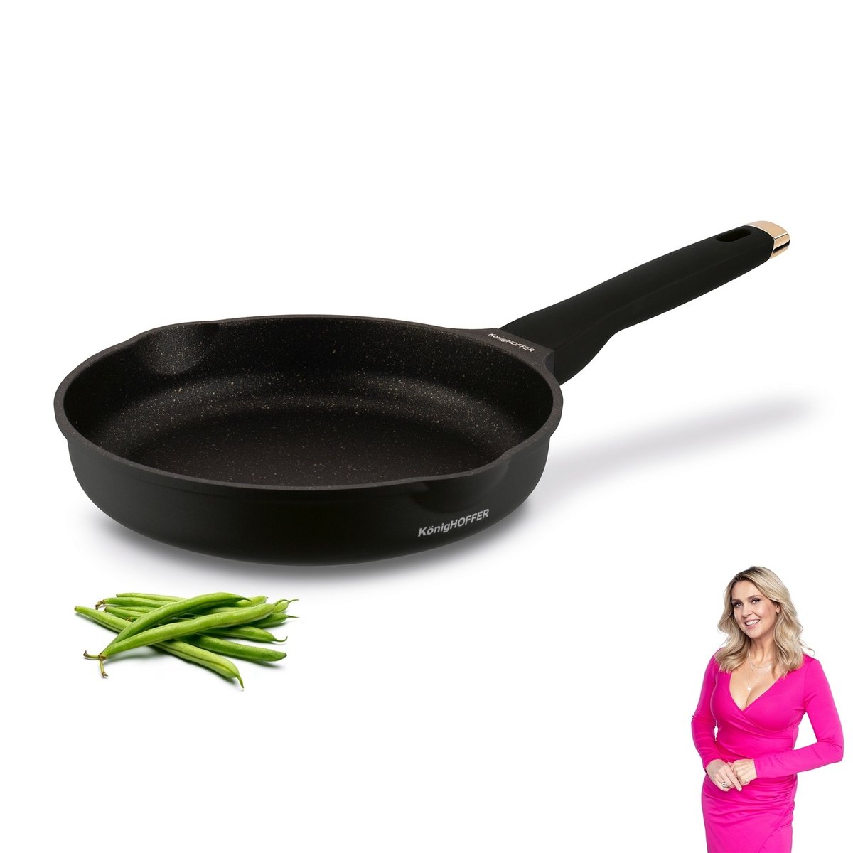 Marmurowa PATELNIA INDUKCJA GAZ patelnia 24 cm NIEPRZYWIERAJĄCA Black Rose Konighoffer