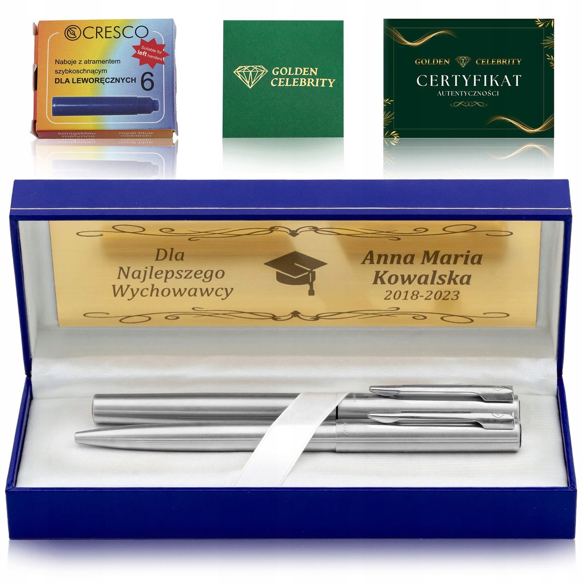 PIÓRO WIECZNE + DŁUGOPIS WATERMAN ORYGINALNY ZESTAW PREZENTOWY + GRAWER