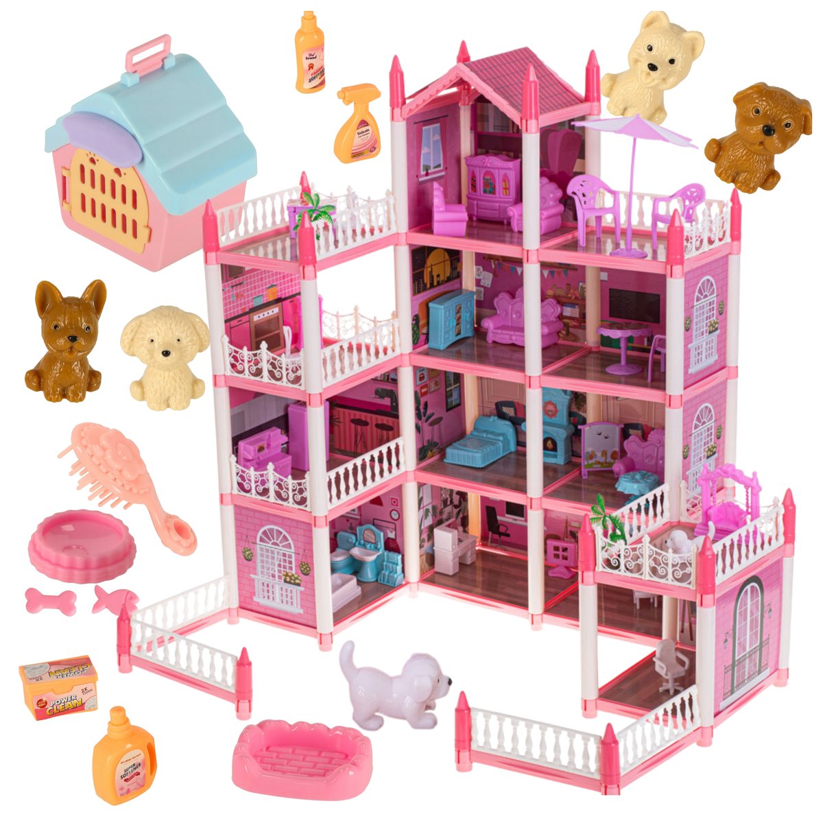 DOMEK DLA LALEK WILLA DLA DZIECI RÓŻOWA DIY + ZESTAW SPA PIESKI FIGURKI