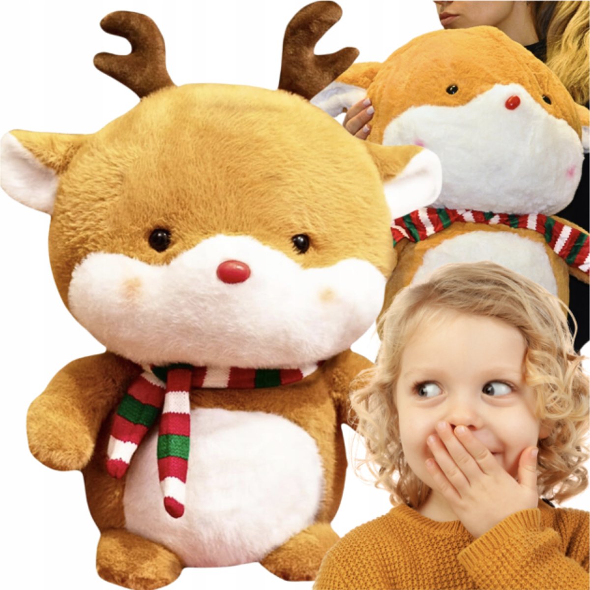 MASKOTKA PODUSZKA KOC 3W1 PRZYTULANKA PLUSZAK Z KOCYKIEM DUŻY RENIFER 60 CM