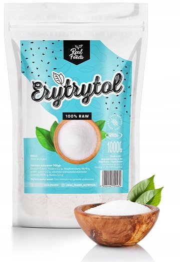 Real Foods Erytrytol 1000g Zdrowy zamiennik cukru, Fit słodzik