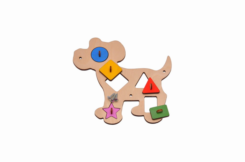 Kolorowe puzzle piesek do tablicy manipulacyjnej + wkręty.