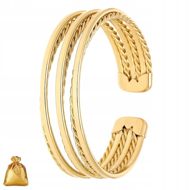 ZŁOTA BRANSOLETKA SZTYWNA ZE STALI CHIRURGICZNEJ POZŁACANA GRUBA, SZEROKA