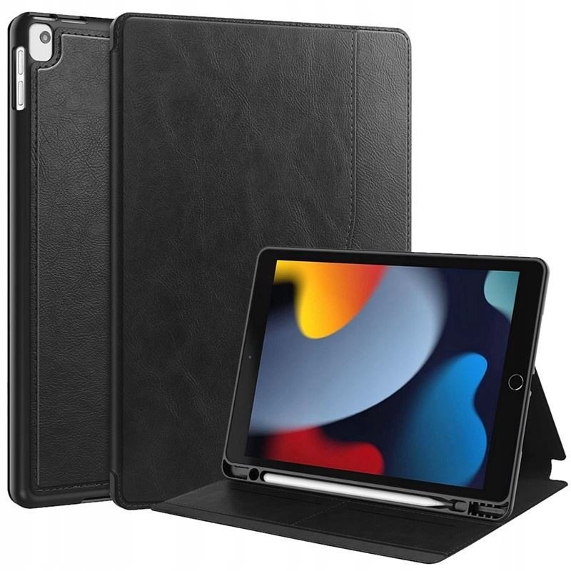 ETUI do Apple iPad 7 2019 8 2020 9 2021 10.2 cali gen generacji LEATHER CASE PEN czarne Case Obudowa Pokrowiec Futerał