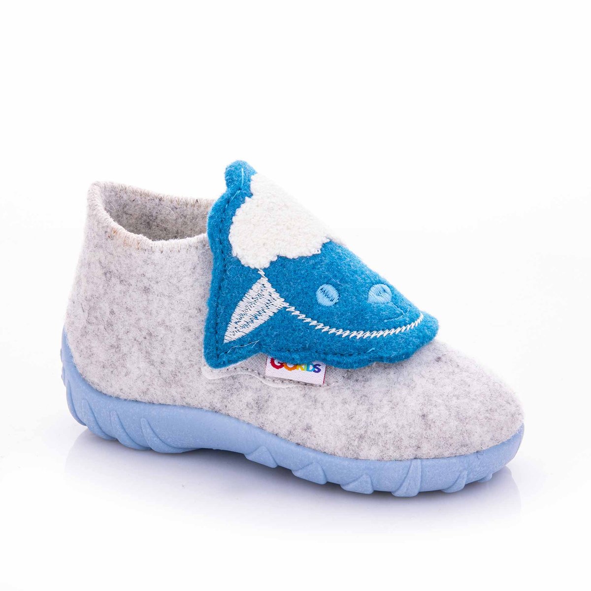 Kapcie dziecięce z owieczką wełniane jasnoszare