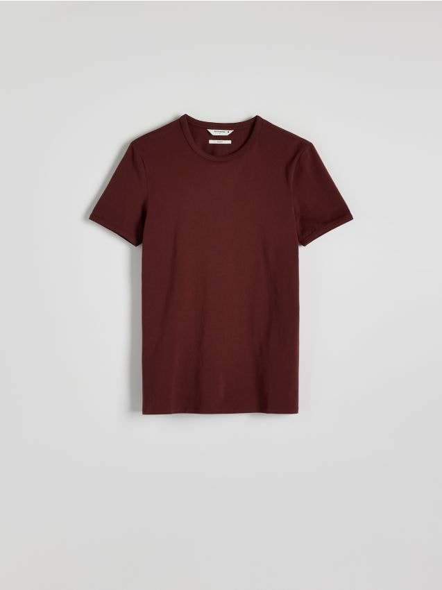 Reserved - Bawełniany t-shirt slim fit - bordowy