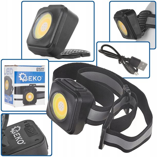 Lampa Wstrząsoodporna Latarka Czołowa Czołówka Led Cob 3w 500lm 500mah Ip44