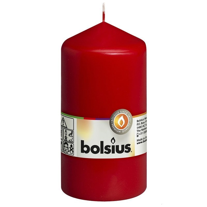 Bolsius świeca bryłowa pieńkowa słupek tradycyjna bezzapachowa 13 cm 130/68 mm - Czerwona