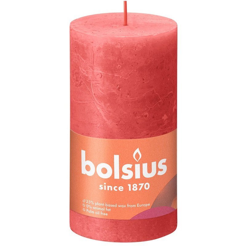 Bolsius świeca bryłowa pieńkowa rustykalna słupek Rustic Shine 130/68 mm 13 cm - Kwiatowy Róż Blossom Pink