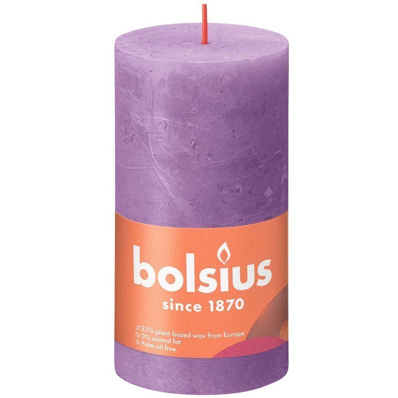 Bolsius świeca bryłowa pieńkowa rustykalna słupek Rustic Shine 130/68 mm 13 cm - Intensywny Fiolet Vibrant Violet