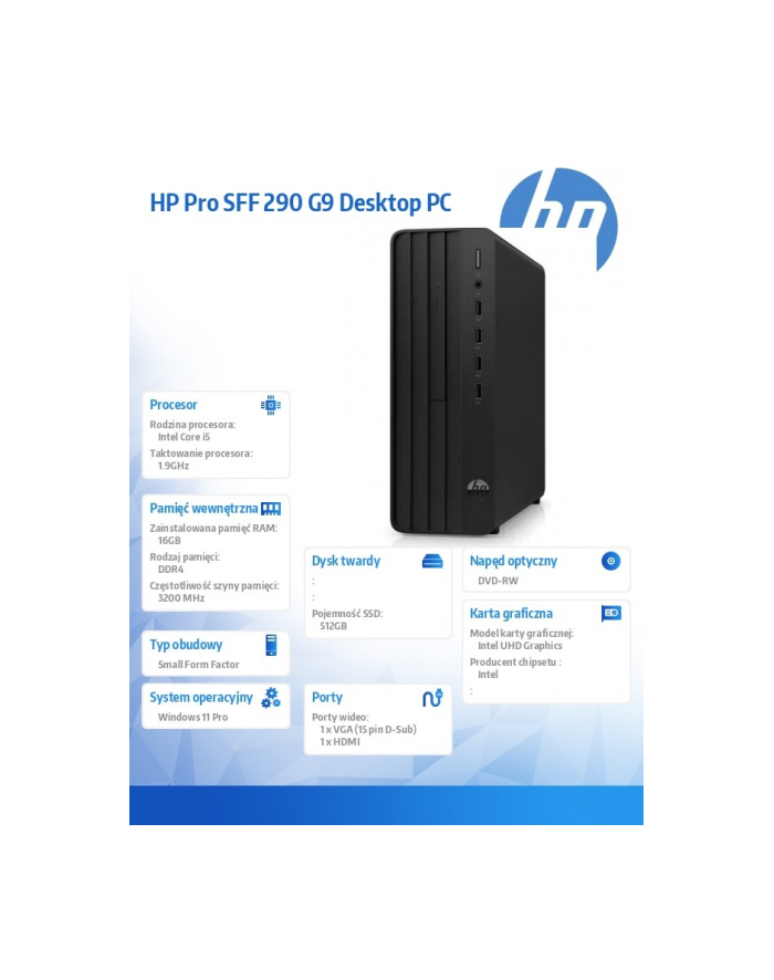HP Komputer Pro 290 SFF G9 i5-14500 512GB/16GB/DVD/W11P A54Y5ET A54Y5ET#AKD