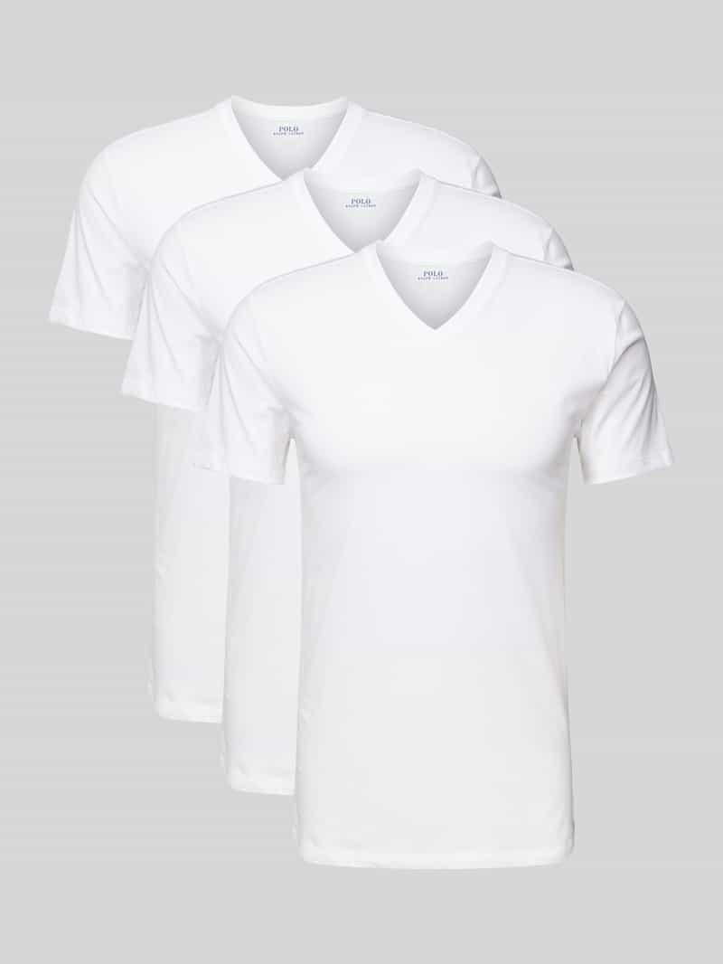 T-shirt z prążkowanym dekoltem w serek w zestawie 3 szt.