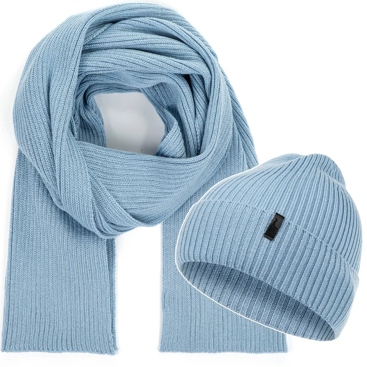 Komplet Czapka Damska Zimowa Szalik Szal Zestaw 100% Wełna Merino 58-62