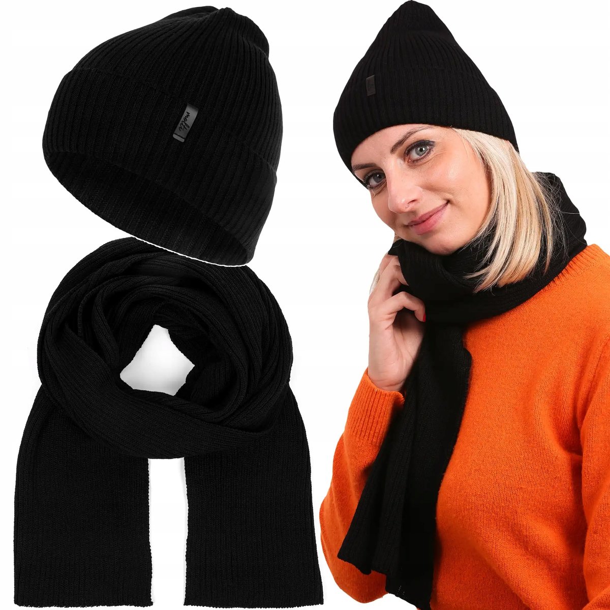 Komplet Zimowy Damski Czapka Szal Ciepły Elegancki Na Zimę 100% Wełna 58-62