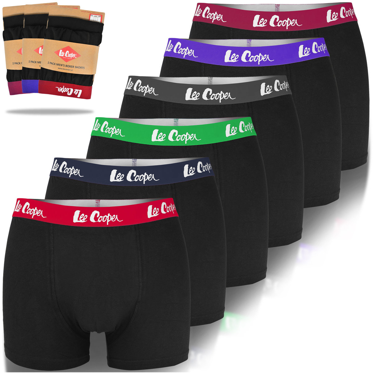 Lee Cooper Bokserki Męskie Bawełna Logo Kolor 6 sztuk Rozmiar XXL