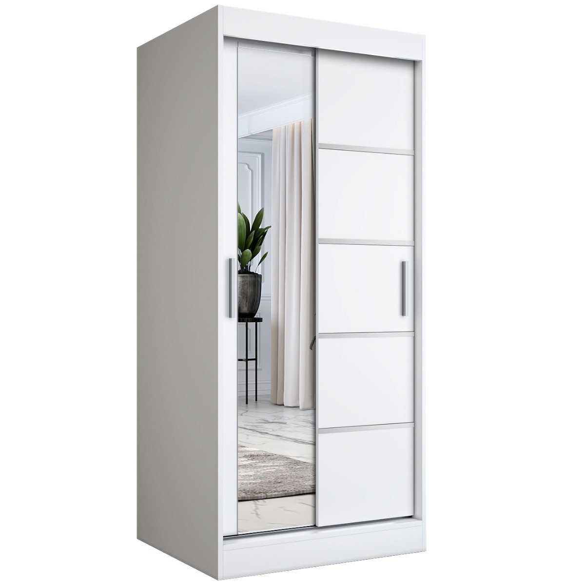 Szafa przesuwna MODUO COMFORT 3 90 biała mat z lustrem