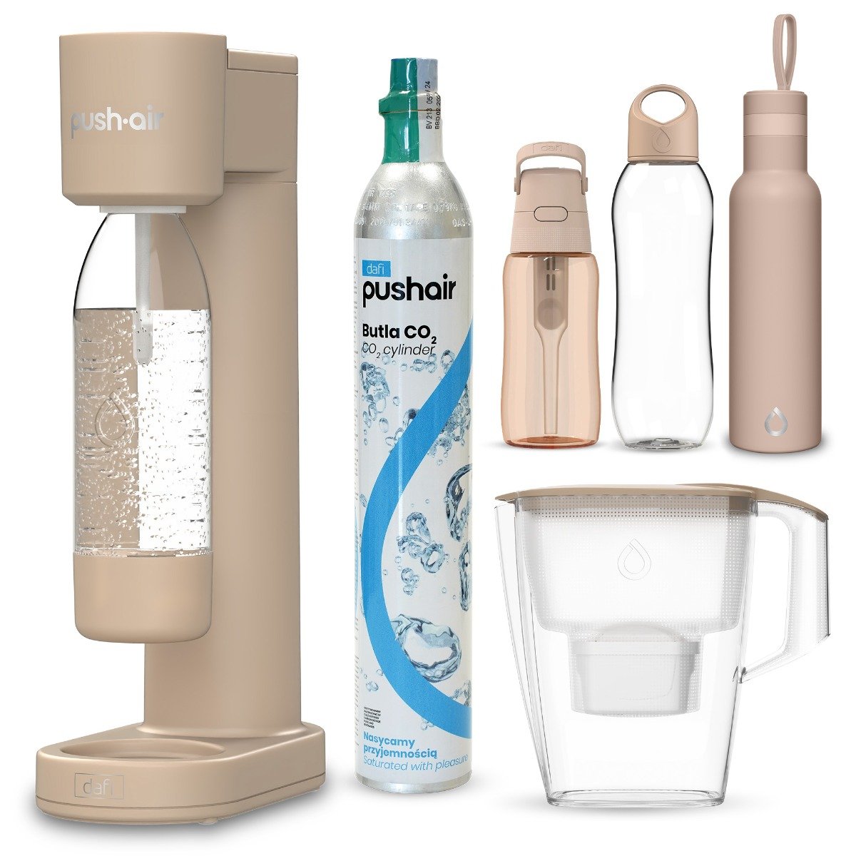 Saturator Pushair Co2 + Butelka + Bidon Shape T + Solid + Dzbanek Mila + Termiczna