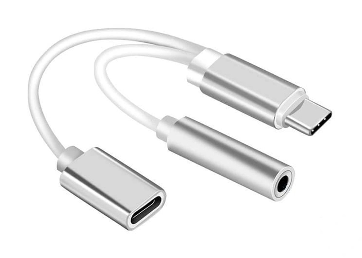 Adapter USB Typ-C - Jack 3.5 mm + USB Typ-C biały