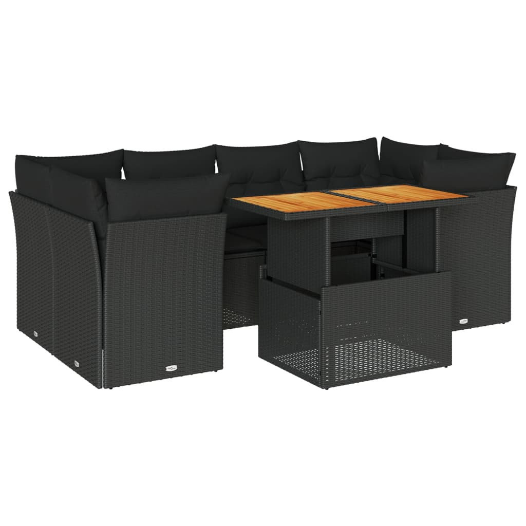 7-cz. zestaw wypoczynkowy do ogrodu, z poduszkami, czarny