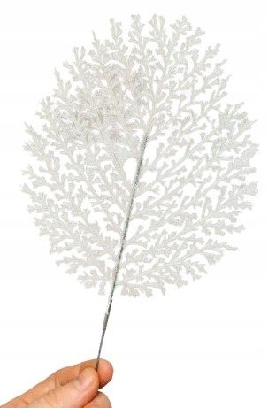 Brokatowa Gałązka Biała Liść Paproć Do Dekoracji Święta Stroik Choinka